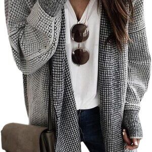 Womens 2025 Fall Outfits Long Sleeve Open Front Cardigan Sweaters Oversized Chec